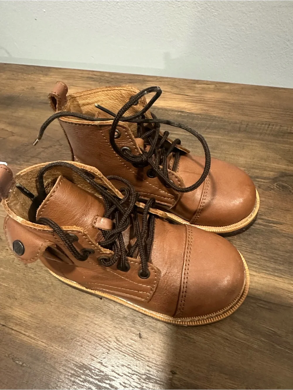 Mikoleon Kids Tan Leather Lace-Up Ankle Boots